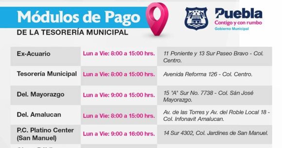 87246459832645932456938765234 Ayuntamiento de Puebla habilita 17 puntos temporales para el pago de impuestos