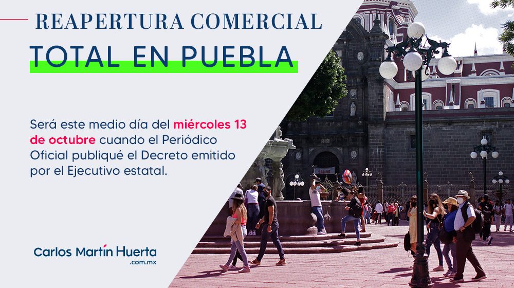 Confirma Gobernador Barbosa reapertura total comercial en Puebla