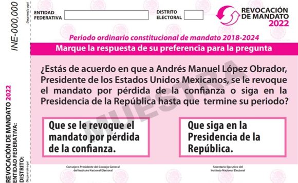 Avalan diseño de boleta para Revocación de Mandato de AMLO