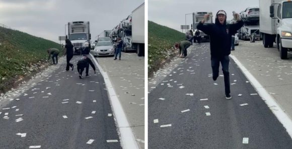 Conductores se llevan dólares tirados en una autopista de EU