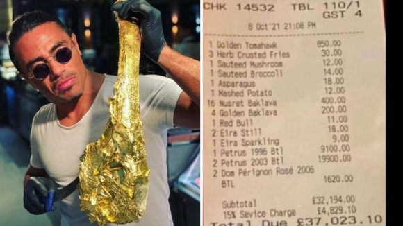 Escándaloso costo de una comida en el restaurante del famoso chef Salt Bae en Londres, más de un millón de pesos