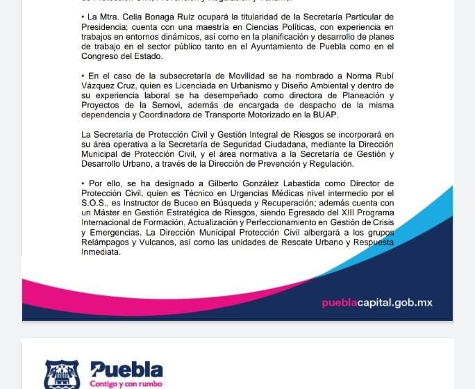 Nombran a titulares de la Secretaría Particular de Presidencia, Subsecretaría de Movilidad, y direcciones de Protección Civil, Prevención y Regulación y Turismo