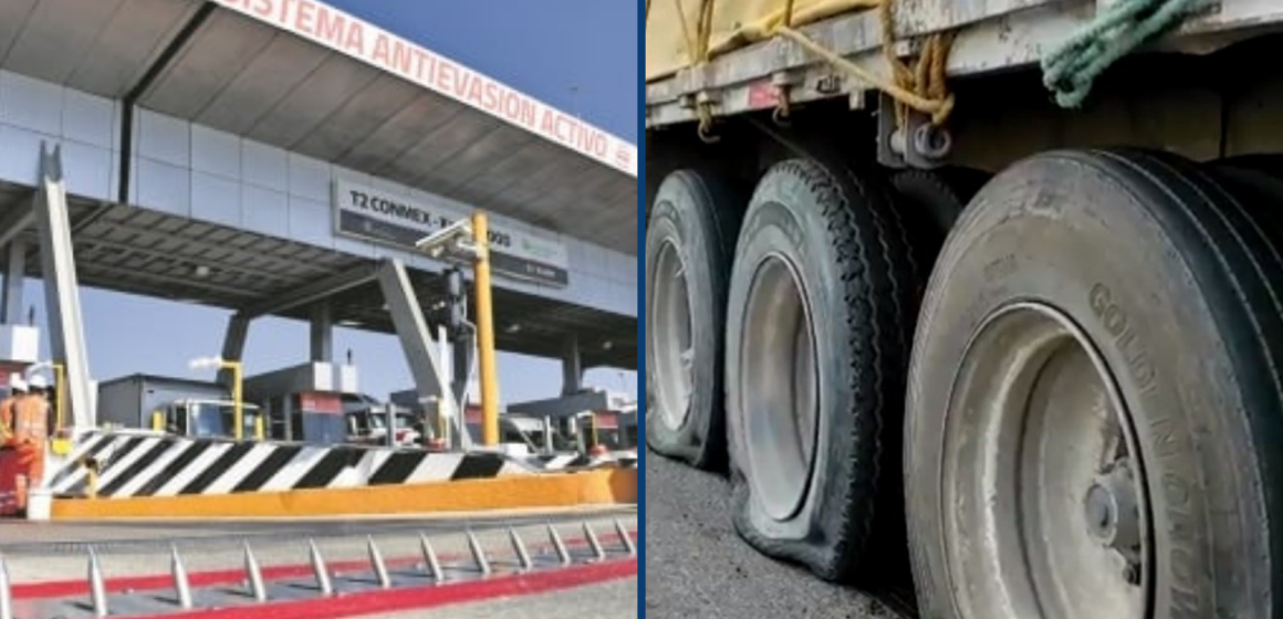 Camión de carga estrena“poncha llantas”del Circuito Exterior Mexiquense