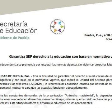 Garantiza SEP derecho a la educación con base en normativa vigente