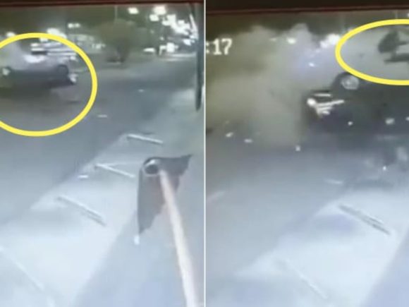 (VIDEO) Conductor vuelca camioneta y sale disparado en Michoacán
