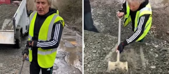 Encuentran al cantante Rod Stewart reparando baches de las calles de su barrio