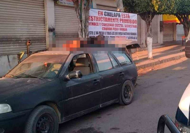 Abandonan seis cabezas sobre vehículo junto a un cartel de advertencia en Guerrero