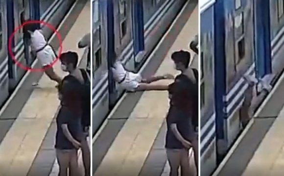 (VIDEO) Mujer sobrevive tras desmayarse y caer debajo de un tren