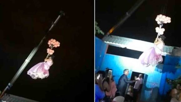 (VIDEO) Quinceañera hace su entrada en grúa y se vuelve viral