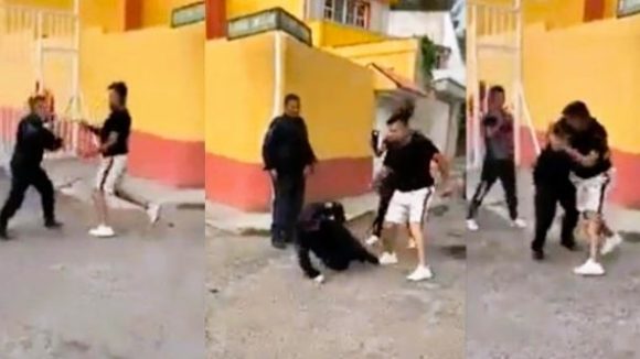 (VIDEO) Policía protagoniza pelea callejera