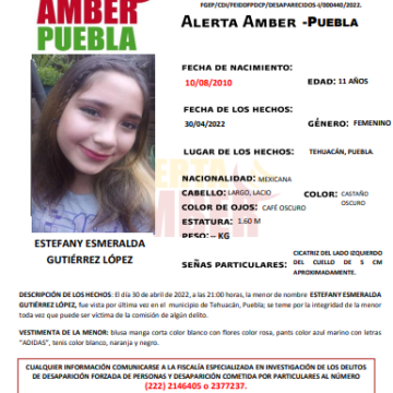 Se activa Alerta Amber para localizar a Estefany Esmeralda de 11 años