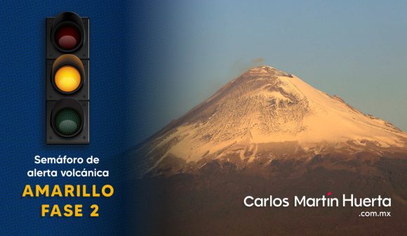(VIDEO) Popocatépetl en amarillo fase dos tras exhalaciones y columna de 800 metros de altura