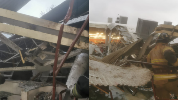 Colapsa techo de supermercado en Mixcoac por fuerte lluvia y granizo