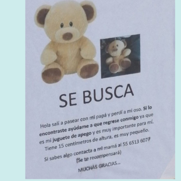 Se busca Osito; niño de 2 años pierde juguete, familia coloca carteles y ofrece recompensa
