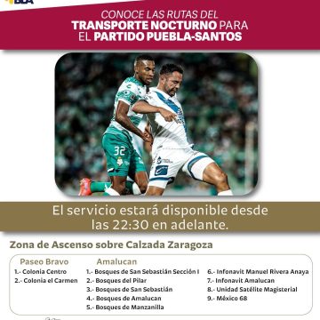 Vuelve transporte nocturno para disfrutar partidos del Club Puebla: SMT