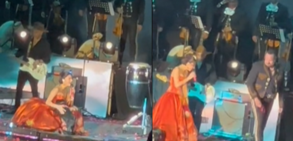 Perrito de Angela Aguilar interrumpió el concierto; se mete dentro de su vestido