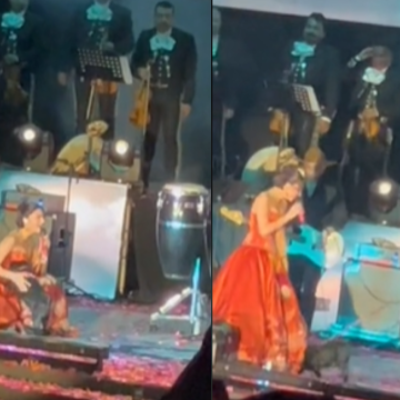 Perrito de Angela Aguilar interrumpió el concierto; se mete dentro de su vestido