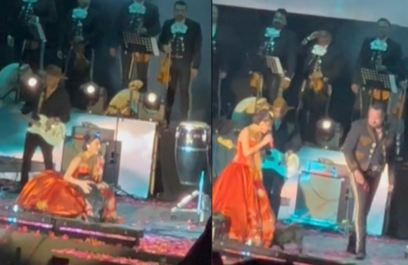 Perrito de Angela Aguilar interrumpió el concierto; se mete dentro de su vestido