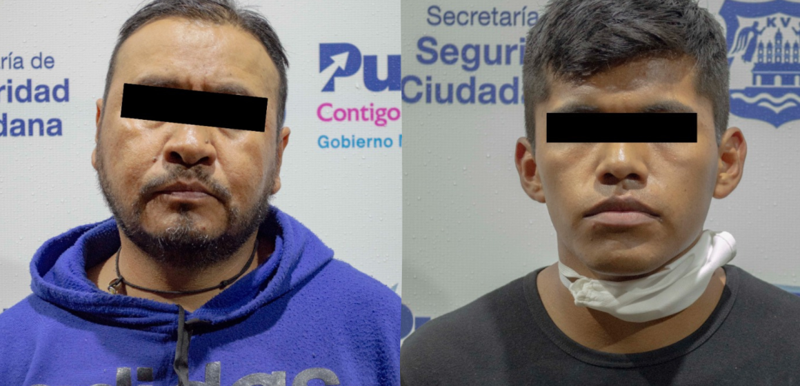 Policía Municipal de Puebla detiene a dos hombres por robo cometido a Elektra de la 11 Sur