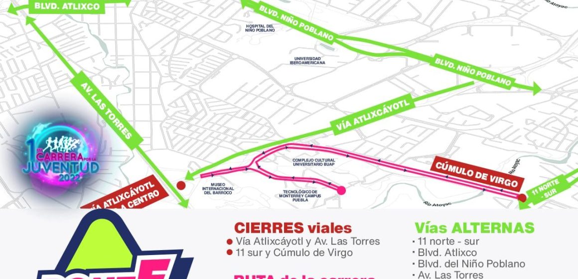 Habrá cierres viales en Vía Atlixcáyotl por Carrera de la Juventud