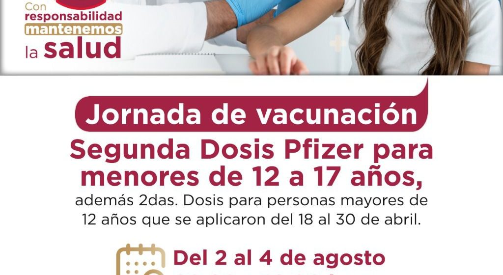 Aplicarán segundas dosis a menores de 12 a 17 años en Texmelucan
