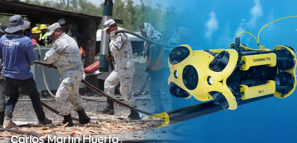Dron submarino sólo pudo ingresar tres metros a la mina; detecta pilotes de madera