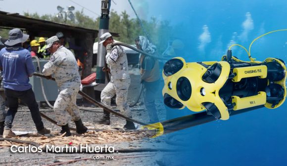 Dron submarino sólo pudo ingresar tres metros a la mina; detecta pilotes de madera