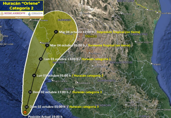huracan “Orlene” se intensifica a huracán categoría 2; se dirige a las costas de Jalisco