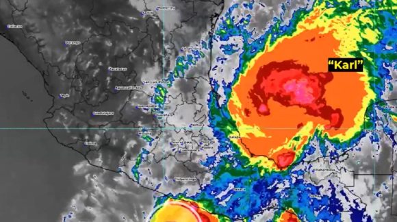 “Karl” provocará lluvias intensas en Puebla y Veracruz; muy fuertes en Chiapas, Guerrero, Oaxaca y Tabasco