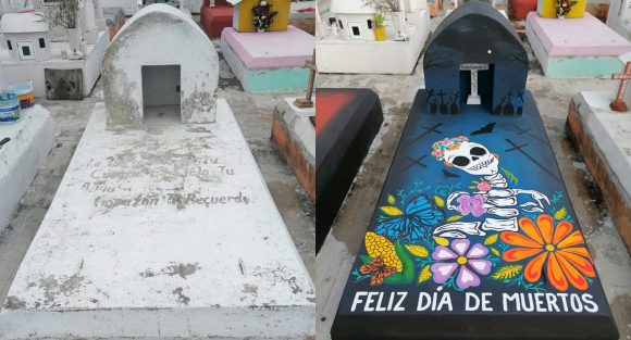 Joven decora la tumba de su abuelita en Yucatán y se viraliza