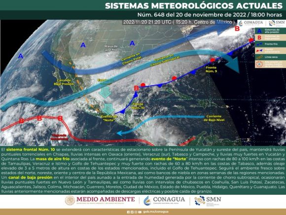 Llega frente frío número 10 y provocará lluvias en algunos estados