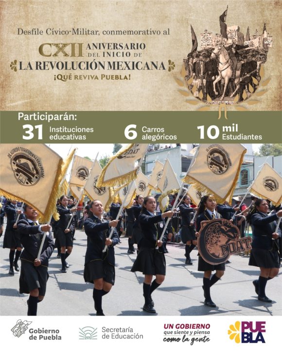 imagen Secretaría de Educación 16 de noviembre de 2022, Boletín No (2) Participarán escuelas poblanas en Desfile Cívico-Militar del 20 de noviembre: SEP