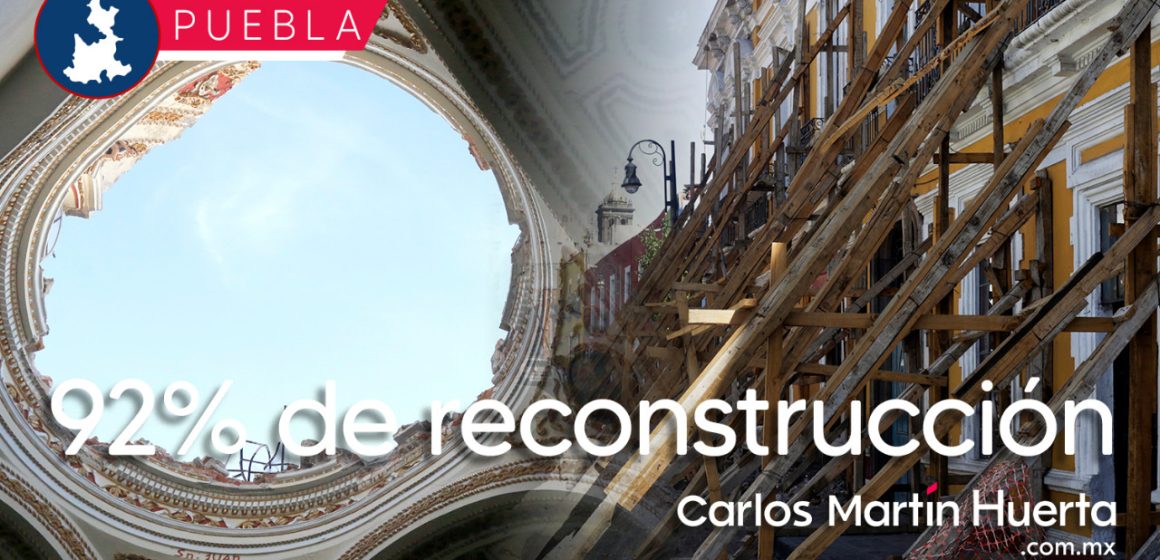 Puebla tiene un 92% de avance en reconstrucción tras sismos del 2017