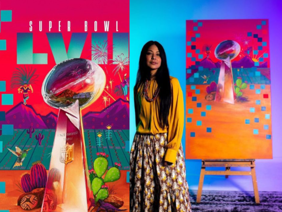 Artista Chicana Lucinda “La Morena” creó el arte que estará en los boletos del Super Bowl