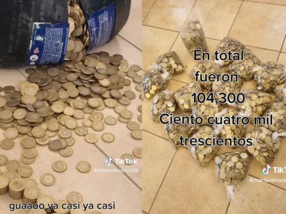 Pareja ahorra monedas de 10 pesos durante 3 años y juntan…