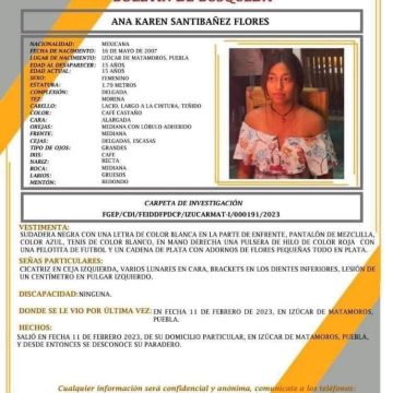 Piden ayuda para localizar a Ana Karen Santibañez de 15 años en Izúcar