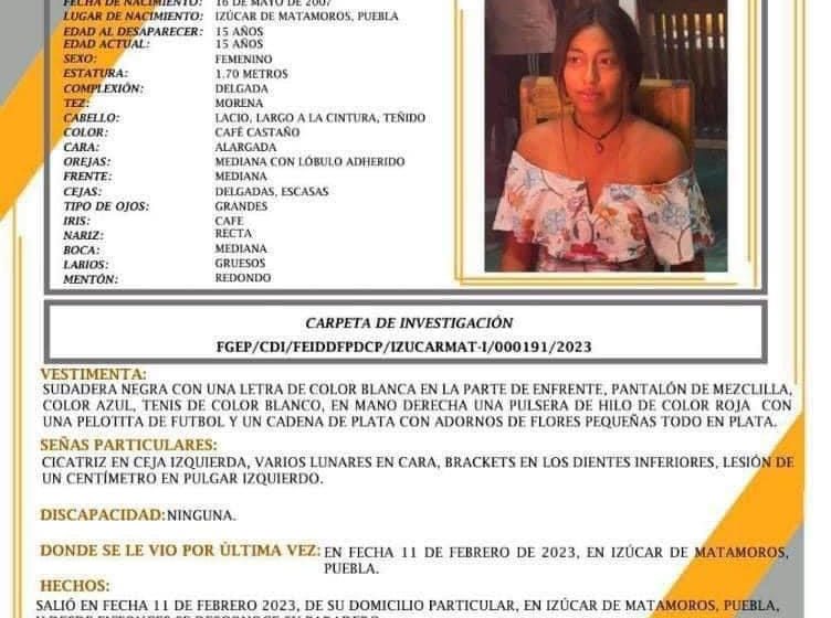 Piden ayuda para localizar a Ana Karen Santibañez de 15 años en Izúcar