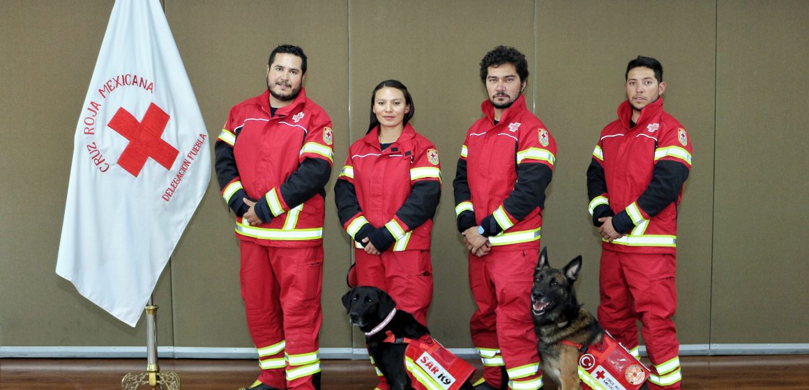 Reconoce Cruz Roja Mexicana en Puebla rescatistas y ejemplares caninos que apoyaron en Turquía