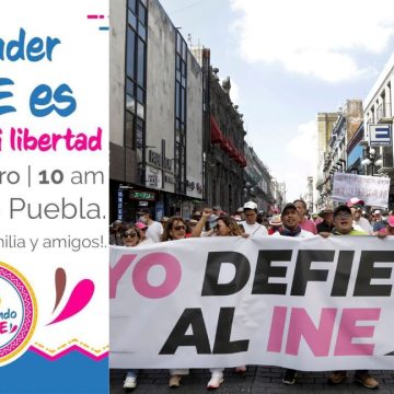 “Mi voto no se toca” movilización a favor del INE en Puebla