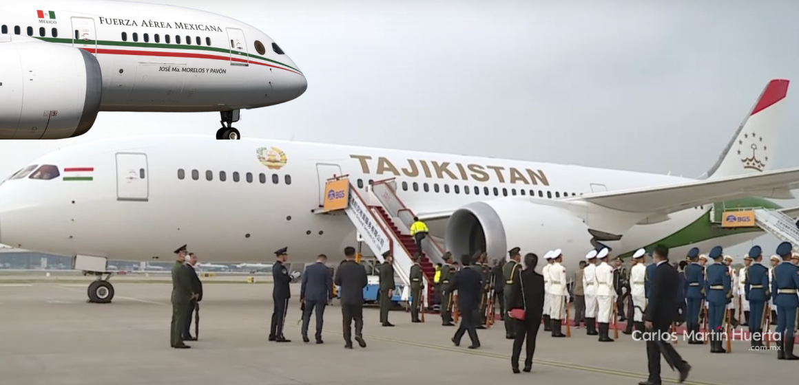 Presidente de Tayikistán estrena avión presidencial que compró a México y realiza su primer viaje