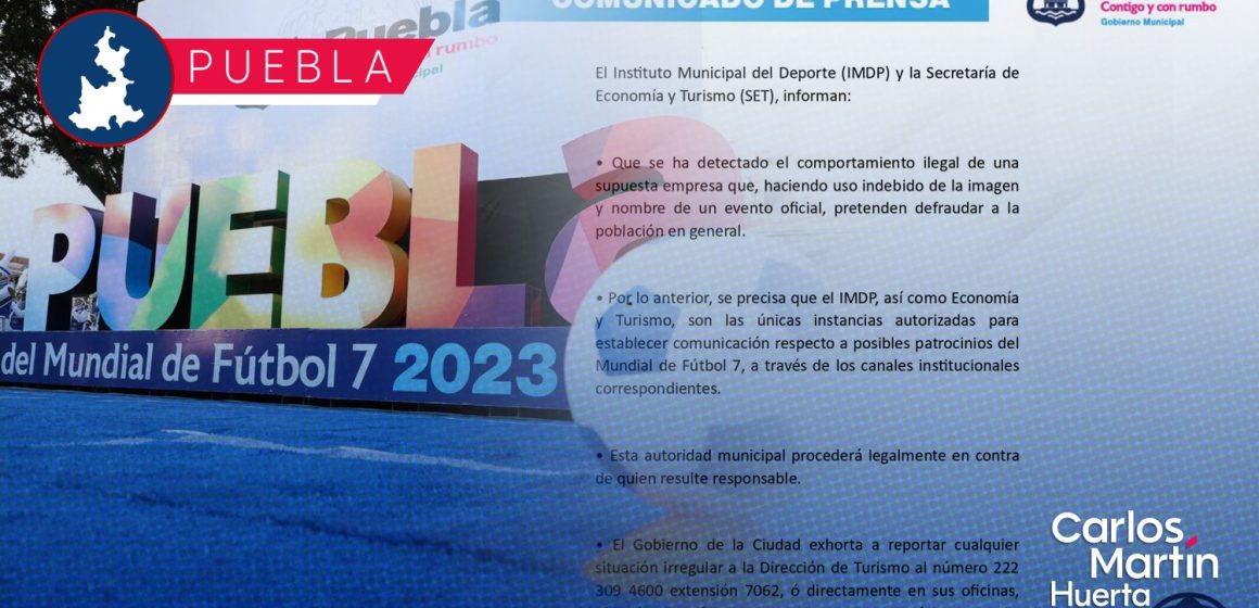 Alertan de empresa que ofrece falsos patrocinios para Mundial de Fútbol 7 en Puebla