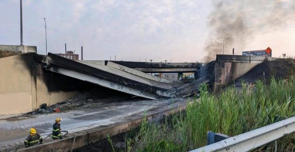 Colapsa tramo de autopista en Filadelfia tras el incendio de un camión