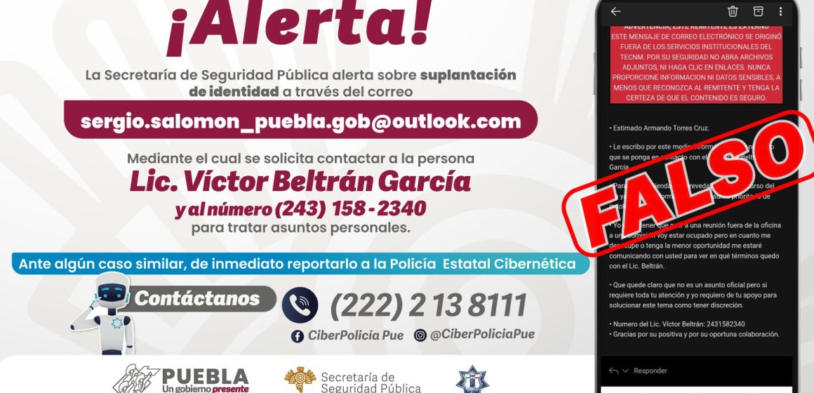 Alerta la SSP sobre correo electrónico que pretende suplantar la identidad del gobernador Céspedes Peregrina