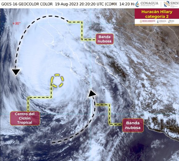 Hilary es huracán categoría 2 con disminución de vientos