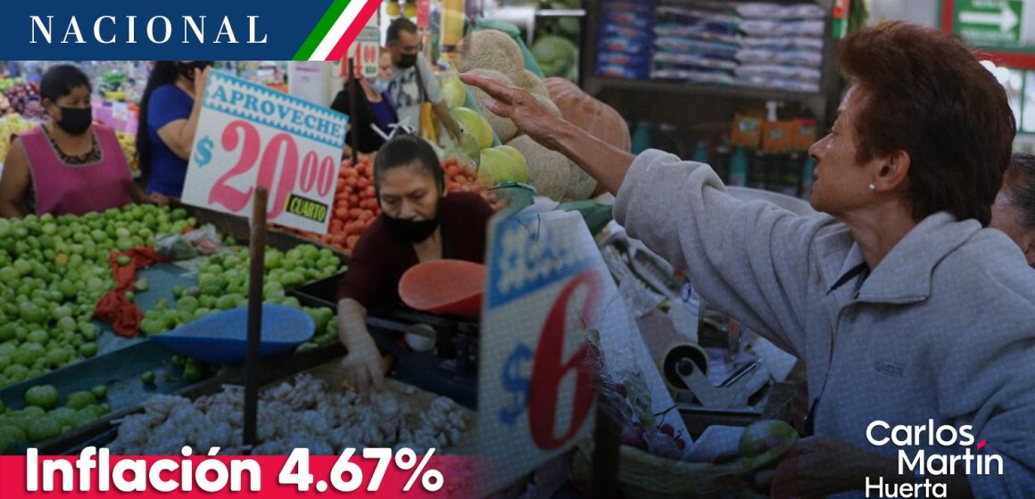 Inflación se ubicó en 4.67% en la primera quincena de agosto: INEGI