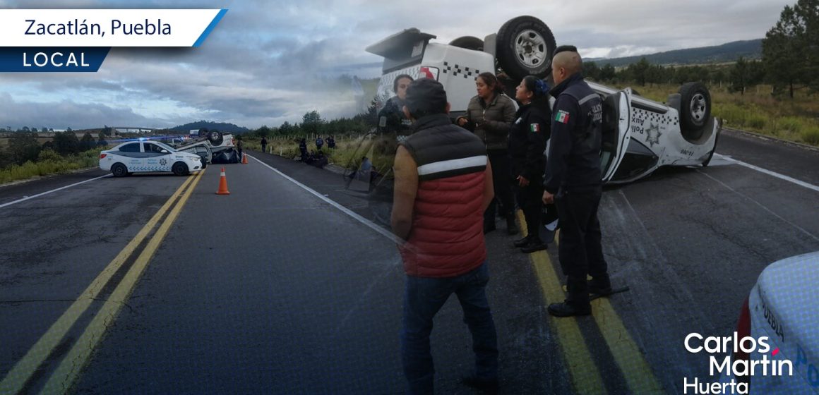 Volcadura de patrulla en Zacatlán deja 13 policías heridos