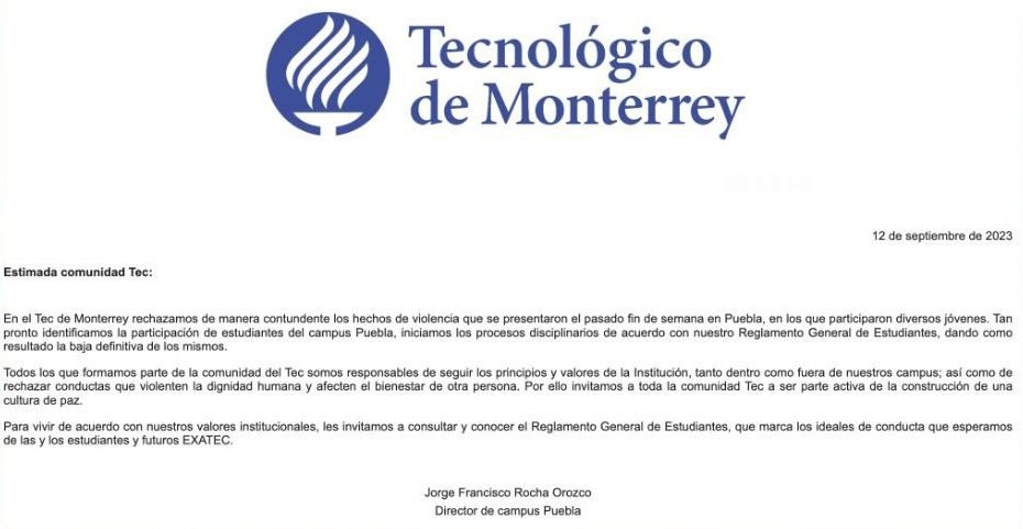 Comunicado Tec de Monterrey