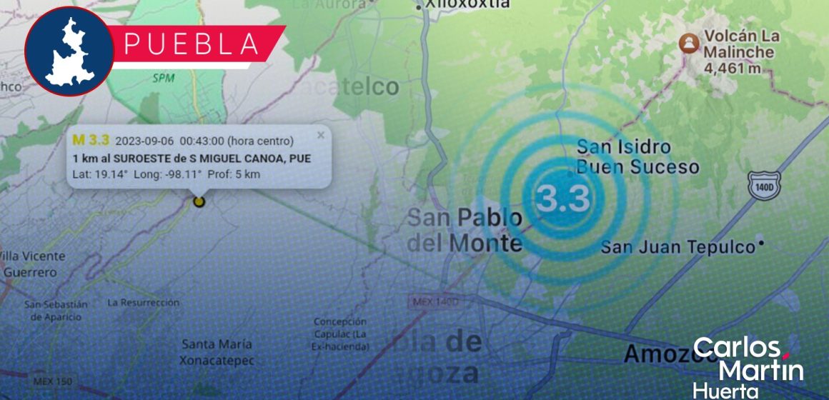 Sismo 3.3 se registró en San Miguel Canoa