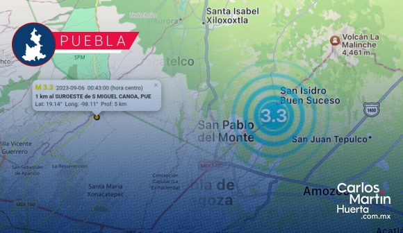 Sismo 3.3 se registró en San Miguel Canoa