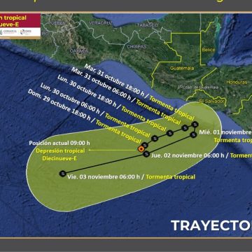 Depresión tropical 19-E avanza y provocará lluvias intensas en Chiapas y Oaxaca